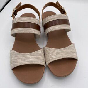 Dr Scholl's Sandals Cream & Tan Minka Wedge Women's Size 9 Good Condition